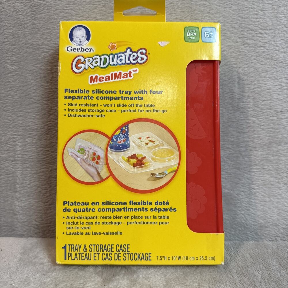 Gerber Graduates Meal Time Silicone Mat Carry Storage Case Red Lid NEW RARE